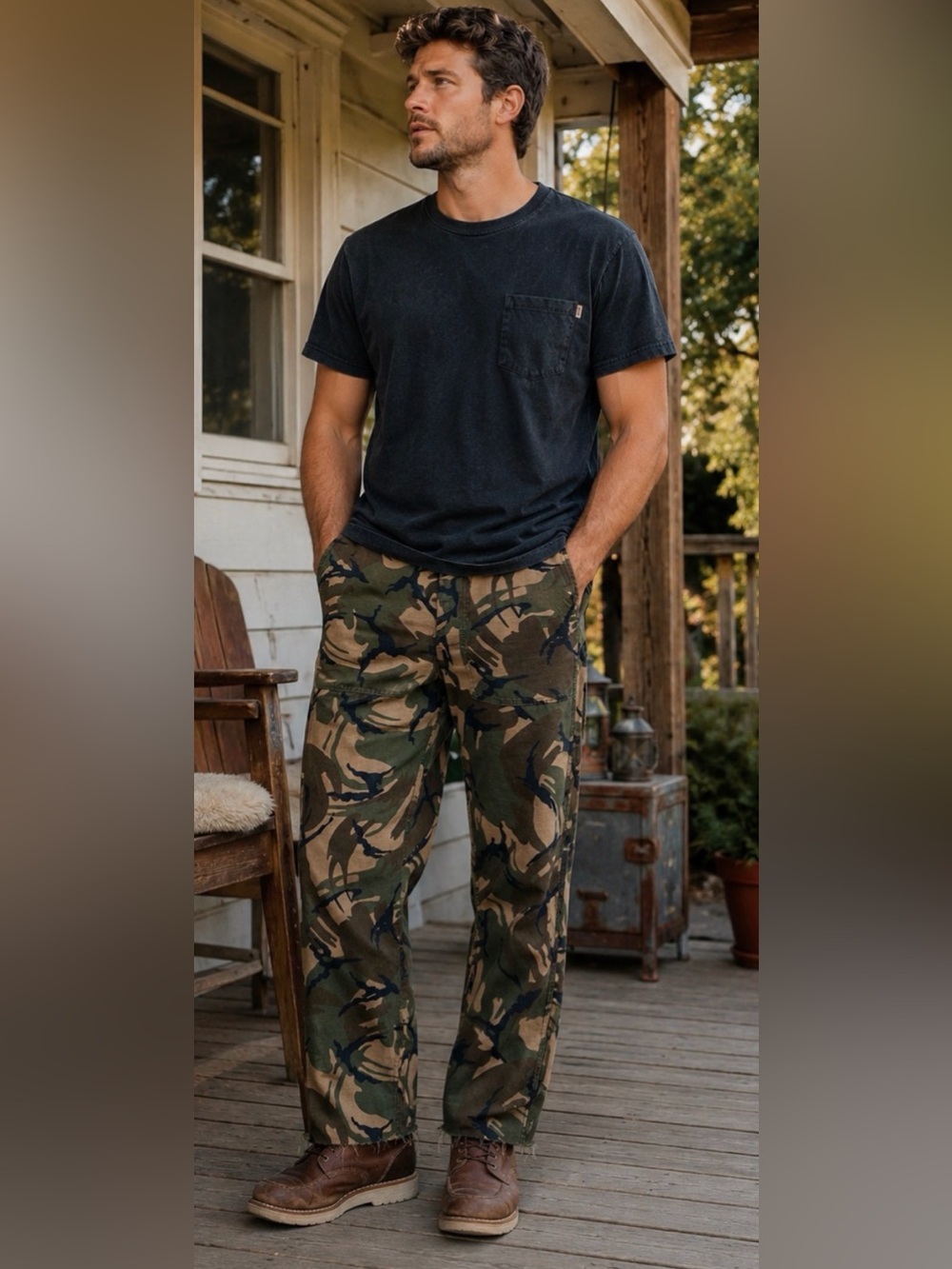 Classic Men's Camouflage Cargo Pants - Green Camo